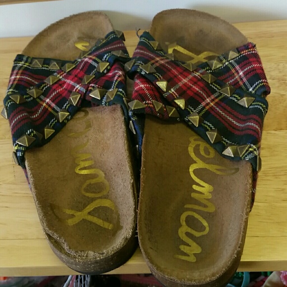 Sam Edelman sandals plaid with studs spikes sz 6 cork sole - Picture 3 of 5